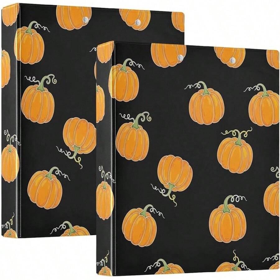 Carpeta impresa de 3 anillos de 1.5 pulgadas, carpeta de anillos en D con bolsillos, carpeta decorativa para la escuela universitaria u oficina, calabazas naranjas, amarillas, negro - talla únicax1 - Ver 1