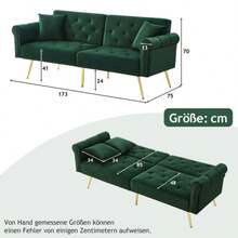 Moderno 2-Sitzer-Schlafsofa – Samtbezug, Rückenlehne mit 3-stufiger Verstellung & vergoldete Metallfüße Stilvolles Sofá mit Schlaffunktion – platzsparend, últimatbar, ideal para pequenos Räume - Verde - Ver 2