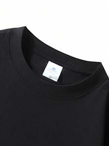 男士休闲印花圆领短袖T恤，加大码，夏季款 - 黑色 - 查看 3