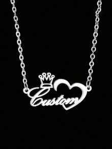 1 Peça Colar Personalizado com Pingente de Coroa com Nome, Material de Aço Inoxidável, Moda e Versátil, em Estilo Minimalista Vintage de Outono, Adequado para Mães de Jogadores de Futebol, Usuários Casuais, Jovens Senhoras Ricas e Várias Ocasiões. Design Personalizável e Exclusivo. Um Presente Ideal para Namorada, Mãe, Família, Amigos, para Aniversário, Dia das Mães, Dia dos Namorados, Formatura, Casamento e Mais. - Multicolorido - Visão 10