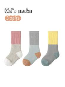 3 Pairs Kids Cotton Knee High Socks, Non-Binding - Multicolor - View 8