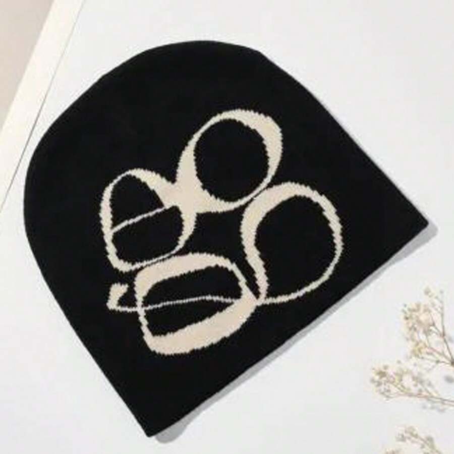 1顶字母刺绣针织帽，欧美风格，适合初秋佩戴 - 黑色 - 查看 1
