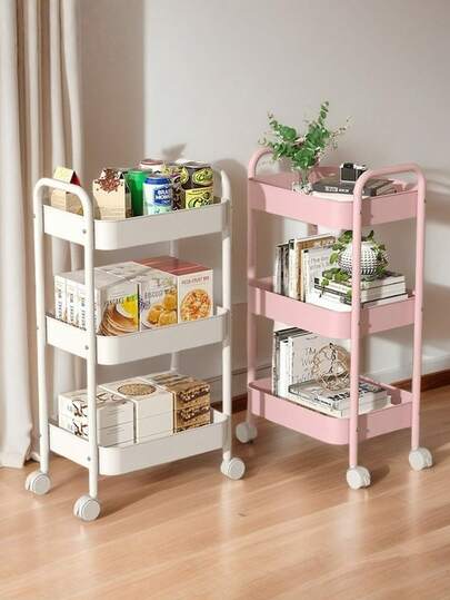 1pc Small Trolley Storage Rack, Household Snack Organizer, Multi-Layer Living Room Storage Bookshelf, Mobile Kitchen Fruit & Vegetable Basket Shelf