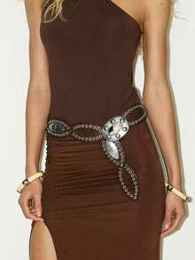 Y2K Edgy Patchwork Waist Belt For Women, Metal Grommet Decor, PU Leather, Fits All, Suitable For Music Festivals, Halloween, Christmas And Daily Wear - Brown - View 5