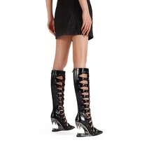 Nouveau style de gladiateur, fait main, dernier design ajouré avec rivets, confortable pour la randonnée et la danse, bottes à talons hauts asymétriques - Noir - Voir 4