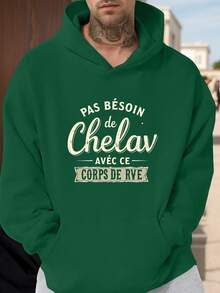 sweat-shirt à capuche casual pour homme sans design de texte - Noir - Voir 7