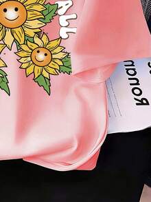 Camiseta de manga corta con cuello redondo y estampado de dibujos animados para niña preadolescente - Rosa - Ver 5