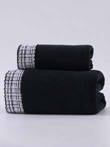 1pc Or 2pcs Coral Fleece Luxury Woven Lace Trim Super Soft Face Towel/Bath Towel, Woven Lace Decor, Super Soft & Skin-Friendly, No Shedding, Bathroom Home Decor, Absorbent Towel, Best Gift For Valentine's Day, Towel Size: 34*75cm, Bath Towel Size: 70*140cm - Black - View 7