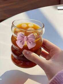 1/2 Packs Of 350ml Pink Bow Glass Coffee Cup, Coffee Cup, High-Quality Cold Drink, Milk Tea, Suitable For Home And Office Use. - Multicolor - View 4
