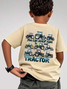 1件幼儿男童休闲印花圆领短袖T恤，夏季学生装 - 彩色字母和玩具车印花T恤，为每个孩子带来欢乐和幸福！ - 杏色 - 查看 6