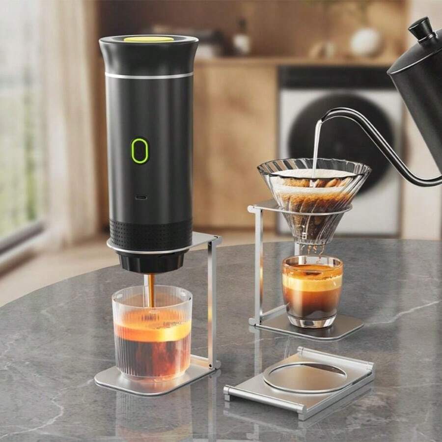 Supporto portatile per macchina da caffè, in lega di alluminio con design pieghevole, accessorio leggero per uso esterno per un facile trasporto e conservazione - Argento - Visualizzare 1
