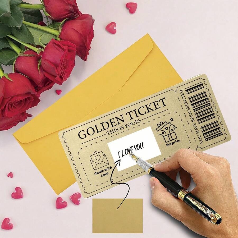 1/5Pcs Gold Scratch Off Card - Customizable Message Space, Random Color Envelope Included, Perfect Valentine's Day & Birthday Gift For Girlfriend & Wife - Multicolor - View 1