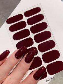 1片全新纯色全甲贴纸，防水可撕贴美甲贴纸，女士美甲贴花，自粘美甲贴纸，易于使用，适合节日、派对、日常佩戴、生日礼物等场合。 - 酒紅色 - 查看 8