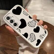 Funda de teléfono móvil con diseño de amor negro y lujo, adecuada para for  for galaxy A55, A54, A56, A36, A05, A05S, A35, A34, A15, A16, A06, A52S, A51, A71, A52, A25, A33, A26, A53, A14, A12, A13.Cubierta protectora de 4G y 5G, estilo de celebridad en internet, lente de ojo de ángel de alta gama, escalera completa, nueva funda anticaída. - Blanco antiguo - Ver 7