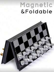1 Set Magnetic Chess Set, Luxury Gold & Silver Foldable Chessboard, Portable Travel Chess Game, Giant Chess Dominoes, Transparent Chess Pieces, Chess Strategy Game, Suitable For Adults & Kids, Indoor/Outdoor Party Gift - Multicolor - View 5