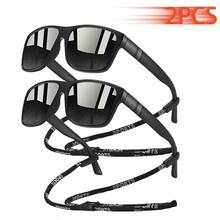 WSZ 2pcs Retro Unisex GlassesLuxury Designer Style, Vintage Striped Square/Rectangle Frame And Shiny Material, Soft Summer Tones Elegant Aesthetics Suitable For Beach, Driving, Fishing And Outdoor Leisure - GL-2PCSF364 - View 6