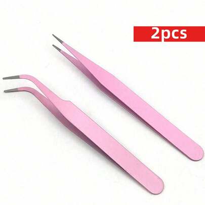 Yiwu Qiyou Accessories Co., LTD 2支/套，粉色和黑色可选，可爱镊子，情人节配色，弯头+直头，珠宝制作镊子，适合DIY珠宝制作和剪贴簿制作。