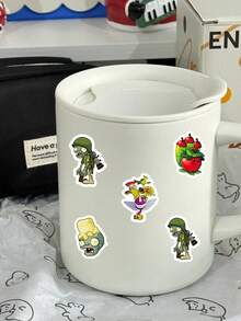 60pcs Plants Vs. Zombies Themed Vinyl Stickers, High Fidelity Designs Of Peashooter, Sunflower And Zombie Soccer Player, Suitable For Game Journals, Tech Devices And Fan Collections - Multicolor - View 5