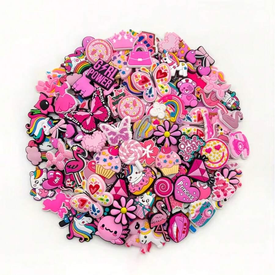 10/20/30pcs Random Mixed Pink Series Shoe Charms, Pink Shoe Decorations Set - PVC Shoe Accessories, Creative Streetwear Style Shoe Clips, Detachable Perfect DIY Decor - Ideal Christmas And Birthday Gift