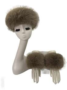 2pcs Set Solid Color Acrylic Fuzzy Beanie Hat And Cuffs, Fluffy Trim, Warm For Autumn Winter Christmas Winter Accessories Winter Outfits Valentines Gift - A - View 9