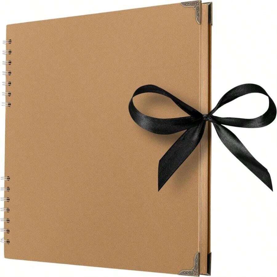 Bstorify Large Scrapbook, 11 X 11 Inch, 40 Sheets (80 Pages) Brown Thick 200 GSM Kraft Paper, Memory Book, Ribbon Closure - Ideal For Your Scrapbooking, Art &Amp; Craft Projects - ColorC - View 1