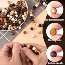 100pcs Large Hole Wooden Craft Beads, 9x10mm Round Natural Wood Hair Bead, Vintage Rosary Loose Spacer For Jewelry Necklace Bracelet Making DIY Macrame Braids Craft - 5 Colors - 100pcs 5 Colors 9x10mm - 查看 3