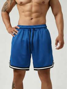 Men's Mesh Fitness Shorts With Elastic Waistband And Adjustable Drawstring - Blue - View 2