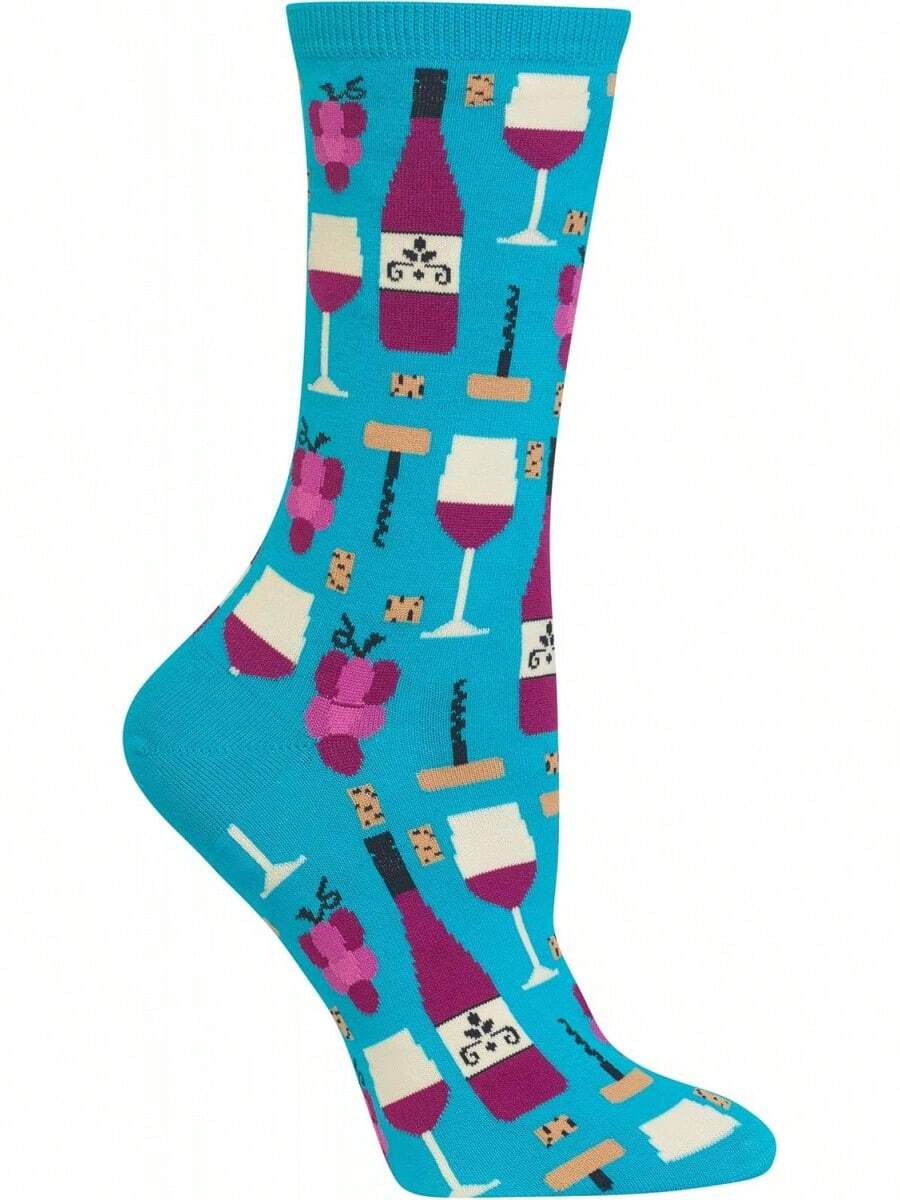 Hot Sox Calcetines casuales para mujer con diseño de comida y bebida - Vino (Turquesa) - Ver 1