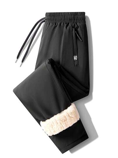 Termiskt fodrade vindtäta vattentäta varma sportbyxor för män, vinter utomhus köldtåliga fleecebyxor, andningsbara casual löp- och vandringsbyxor, svarta/mörkgrå, tjocka byxor