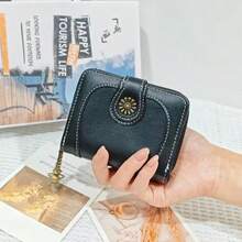 Monedero pequeño de cuero engrasado nuevo para mujer, cartera plegable en tres partes, monedero vintage con tarjetero, cartera antirrobo de alta gama, estuche para tarjetas todo en uno, ideas de regalo de cartera de hombre, cartera de hombre, cartera de cuero pequeña para hombre - Negro - Ver 7