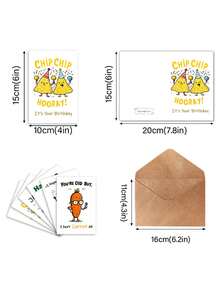 6张/套趣味双关生日贺卡，6个信封+6张卡片，趣味图案卡片，感谢卡，友谊卡，礼品卡，生日祝福和礼品卡。 - 彩色 - 查看 5