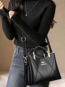 High Quality Genuine Leather Casual Women's Handbag, Luxury Handbag, Ladies Bag, Designer Tassel Shoulder Crossbody Bag, Women's Tote Bag - Black - View 12