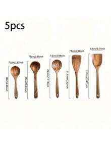 5pcs A Set Wooden Pattern Cooking Spoon & Ladle, Boho Osier Cooking Tool Set For Kitchen, Cooking Utensils