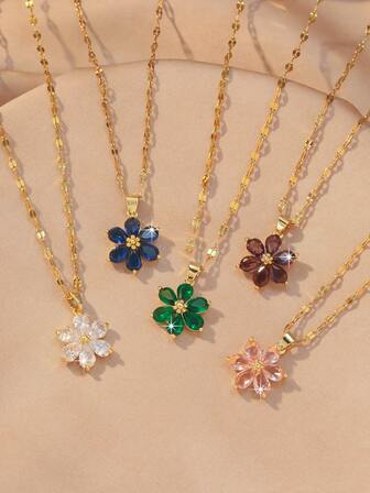 1pc Elegant European & American Style Flower Pendant Necklace, Luxurious Rhinestone Embellished, Simple & Versatile Women Collarbone Chain