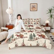 Wild West Comforter Set Queen SizeHorse Carriage Bedding Set 3Pcs For Girls Boys Adults Room Decor Mountain Trees Down Comforter Rustic Style Duvet Insert 2 Pillowcases - Color032 - View 6