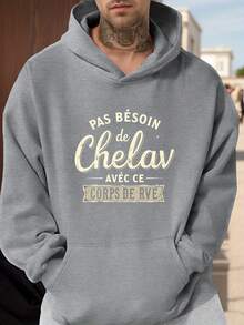 sweat-shirt à capuche casual pour homme sans design de texte - Noir - Voir 3