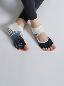 Calcetines sin talón con agarre de 5 dedos, calcetines de tobillo con bloques de color para yoga, pilates, danza, calcetines de estudio transpirables