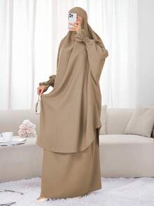 2pcs Nida Fabric Women Loose Comfortable Khimar Abaya Dress Set, Suitable For Outdoor Prayer, All Season, Muslim Islamic Clothing, Khimar Hijab Prayer Jilbab - 彩色 - 查看 13