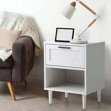 White Bedside Table With Drawer And Open Shelf 40 X 35 X 52cm Nightstand Home Storage End Side Table - EMMA1DrawerWhite - View 3