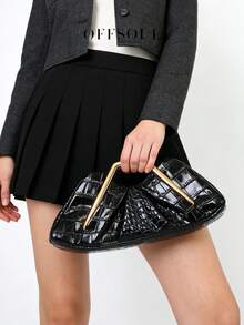 Vintage Asymmetrical Ruffle Cloud Clutch Bag, Unique Metal Hardware Handbag, High-End Retro Party Evening Bag - 黑色 - 查看 2