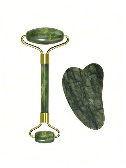Natural Jade Roller Gua Sha Set, Colorful Self-Love Gift, Face, Eye And Neck Massager, Unisex, Jade Gua Sha Board, Facial Care, Skin Improvement - Beauty & Skincare