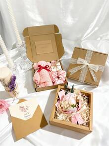 1 Set Valentine's Day Gift Box, Includes Ribbon Packaging, Suitable For Gifting To Women On Occasions Like New Year, Back To School, Valentine's Day, Birthday, Wedding, Party, Contains Preserved Flower, Handwritten Card, Handmade Soap, Teddy Bear Towel, Souvenir, Gift Box, Conveys Love And Affection. - Multicolor - View 1