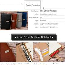 Organizador de carpetas A5 – Planificador de negocios unisex – Diario de piel sintética – Carpeta de 6 anillos recargables, bloc de notas, organizador de viaje para hombres y mujeres (Gris) - Gris - Ver 6