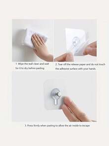 1-10pcs/Set Heavy Duty Self-Adhesive Wall Hooks, Suitable For Hanging Pictures, Frames, Bags, Kitchen Utensils - No Screws Needed, Washable, Reusable, No Drilling Required - Ideal For Home Decor And Organization - Transparent - View 8
