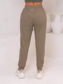 Women's Simple Pants With Knot, Pocket, And Drawstring - Orange - View 2
