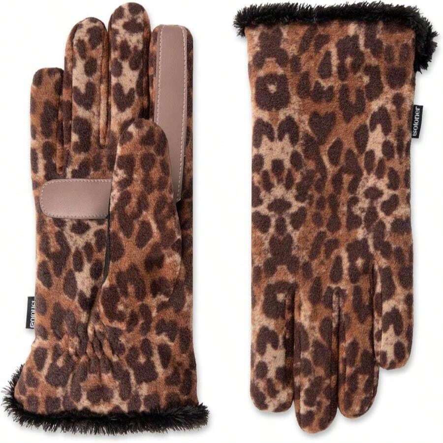 Isotoner Womens Stretch Fleece Gloves With Microluxe Lining And Smart Touch Technology - New Leopard - View 1