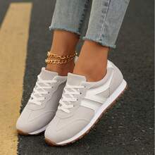 Women's Round Toe Casual Canvas Sneakers With Lace-Up And Frayed Design, 2026 Spring/Autumn New Campus Style For Daily Wear, Home, Commute, Work, All Season, PVC Lightweight & Breathable Sole - Xám - Xem 3