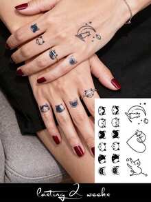 STARTTOOS Cute And Unique Cat Pattern Temporary Finger Tattoo Stickers, Herbal Semi-Permanent Waterproof Long-Lasting Non-Reflective Fake Tattoos, Suitable For Men And Women - Blue - View 1
