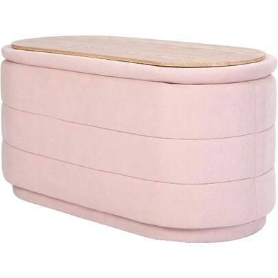 Celia Chenille Storage Ottoman Bench Blush Pink Flip-Top Lid Spacious Storage Floor-Hugging Design Seat And Coffee Table For Living Room Bedroom