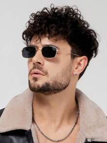 1pc Square Frame Fashion Glasses - Metal Unisex Glasses, Suitable For Driving, Travel, And Daily Wear